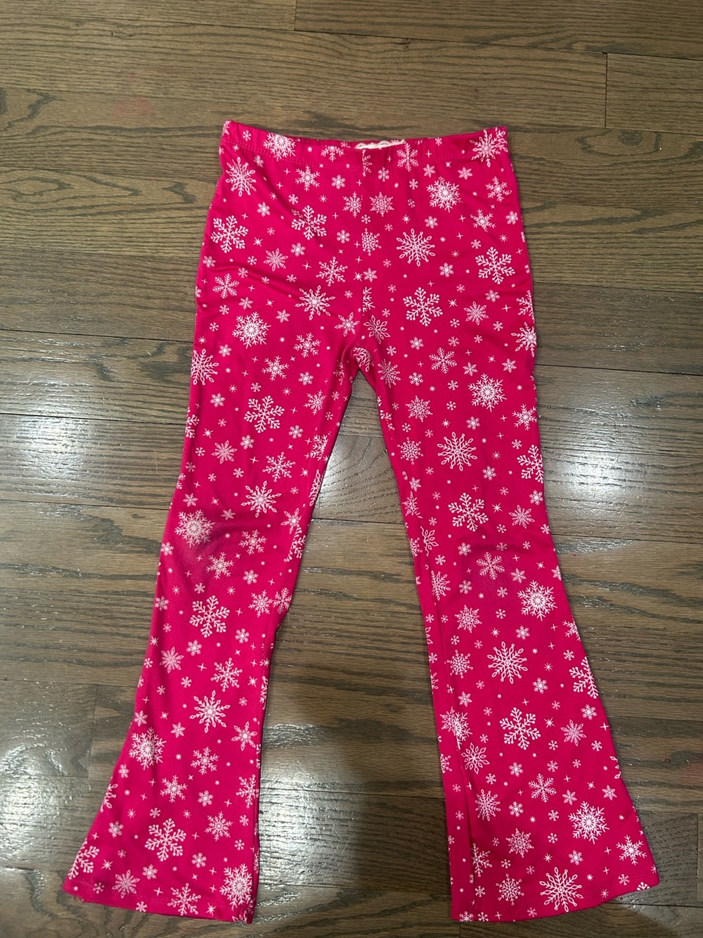 Girls Christmas Flare Pants Size 8 – Pink Snowflakes